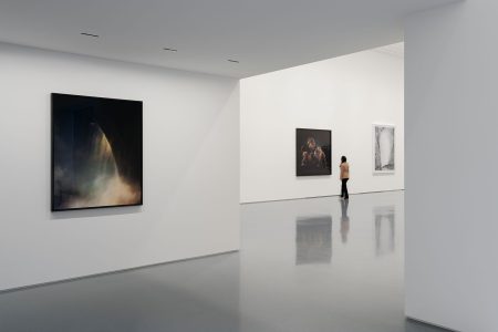 The 'white gallery' inside Zeng Fan Zhi's private studio in Beijing.  Space designed by Liang Jianguo.